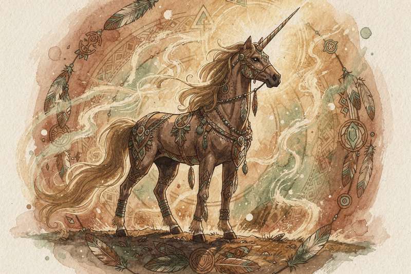 Representación mística de un unicornio blanco que encarna la magia, pureza y el poder transformador del espíritu animal unicornio.