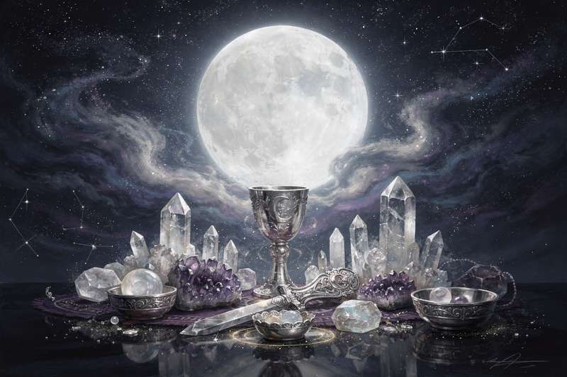 Mujer realizando un ritual nocturno frente a la luna llena para potenciar su energía mágica.