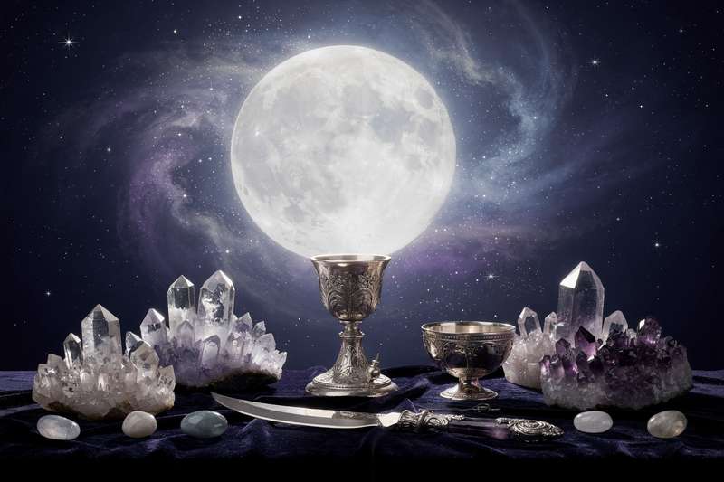 Rituales y símbolos mágicos realizados bajo la influencia de las fases lunares para amplificar la intención espiritual.
