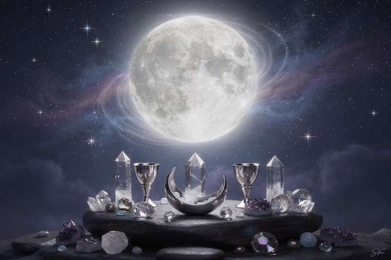 Representación astrológica del signo de Libra con elementos lunares y simbolismo emocional asociado.