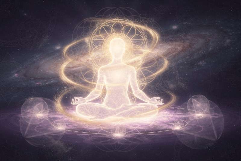 Persona meditando en la naturaleza mientras experimenta conexión espiritual y paz interior.