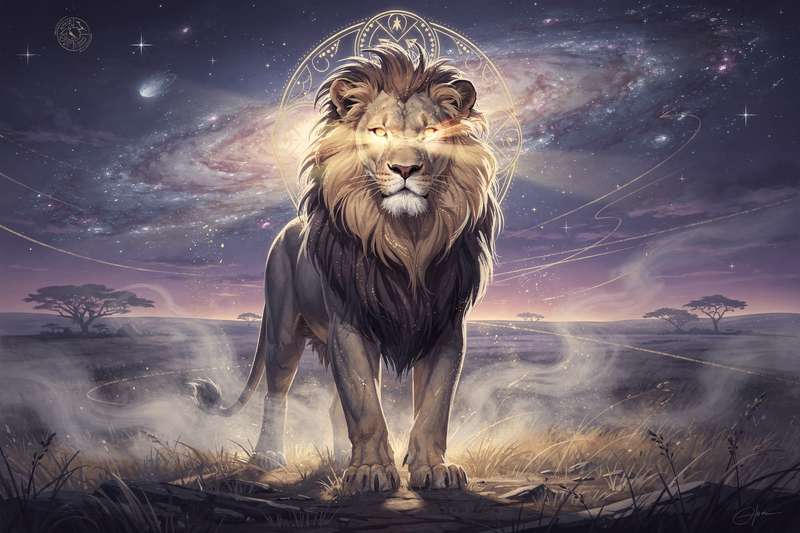 Representación simbólica de un león majestuoso en la interpretación de sueños sobre poder y liderazgo.