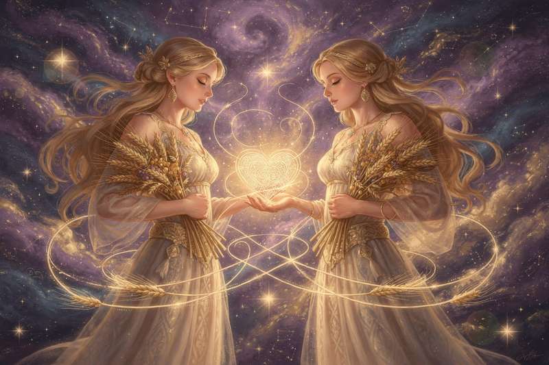 Dos personas del signo Virgo dialogando en armonía, representando la conexión entre dos signos idénticos y detallistas.