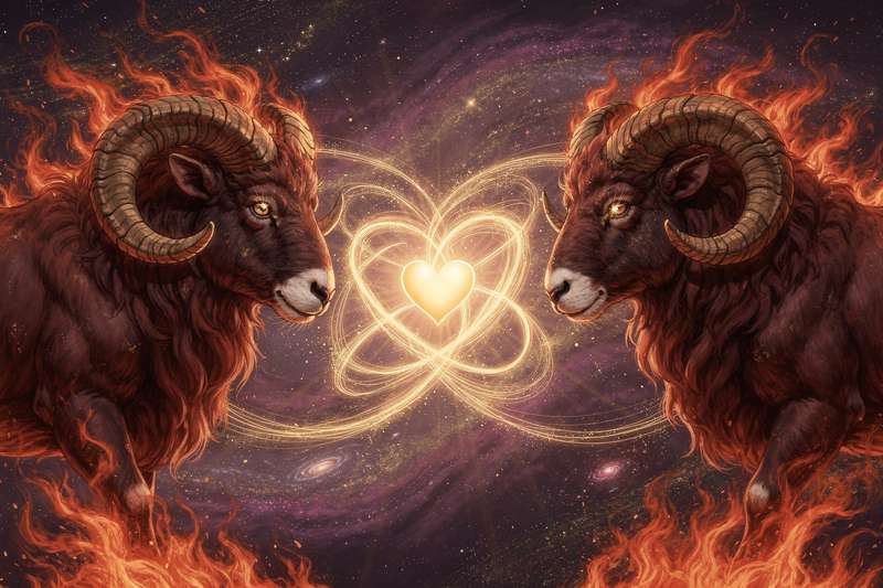 Dos personas del signo Aries frente a frente en una confrontación de energías y pasiones ardientes.