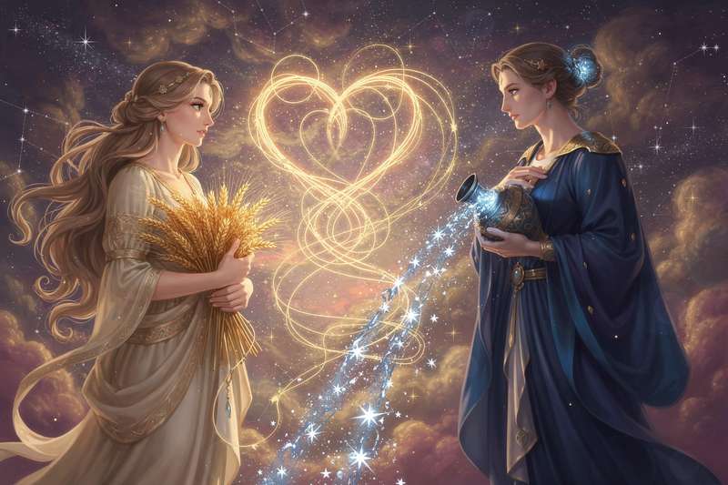 Pareja que representa la unión entre la energía práctica de Virgo y la innovación visionaria de Acuario en astrología.