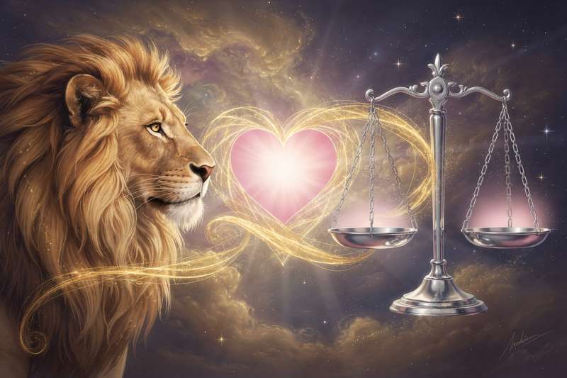 Pareja de signos zodiacales Leo y Libra explorando su conexión amorosa y química astrológica.