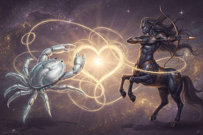 Pareja de signos zodiacales opuestos que demuestran la química entre el elemento agua de Cáncer y el fuego apasionado de...