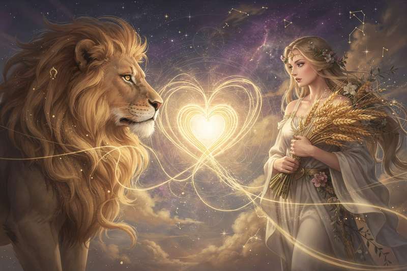 Pareja de signos zodiacales Leo y Virgo descubriendo su potencial de conexión amorosa y astrológica.