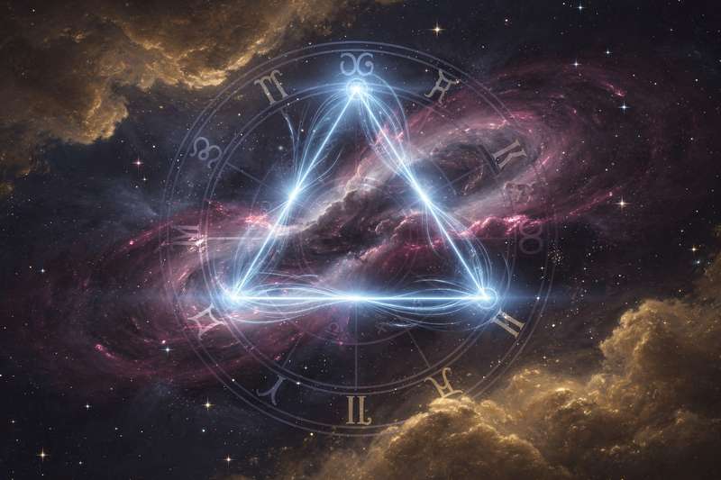 Conexión armoniosa entre dos planetas formando un ángulo de 120 grados en la carta astral.