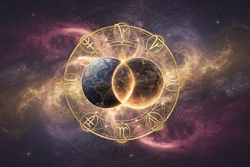 Dos planetas alineados en el cielo formando una conexión energética directa y poderosa en la carta astral.
