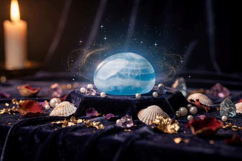 Pieza pulida de calcedonia azulada que muestra su característica translucidez y superficie brillante.