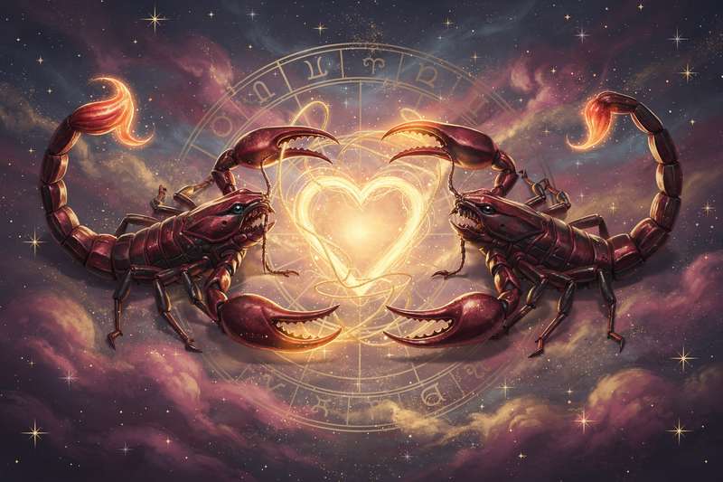 Dos signos Escorpio conectados por una energía magnética y apasionada en el mismo universo astrológico.
