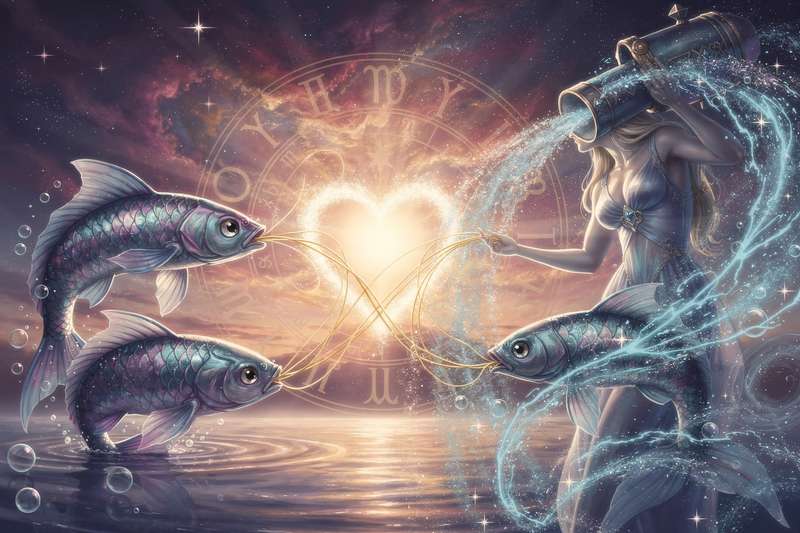 Pareja de enamorados que representa la unión mística entre dos signos zodiacales de agua y aire.