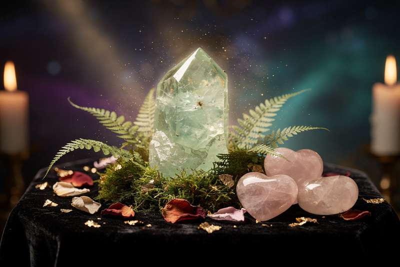 Piedra de prehnita verde clara con brillo natural sobre fondo blanco que simboliza la sanación emocional y el amor incondicional.