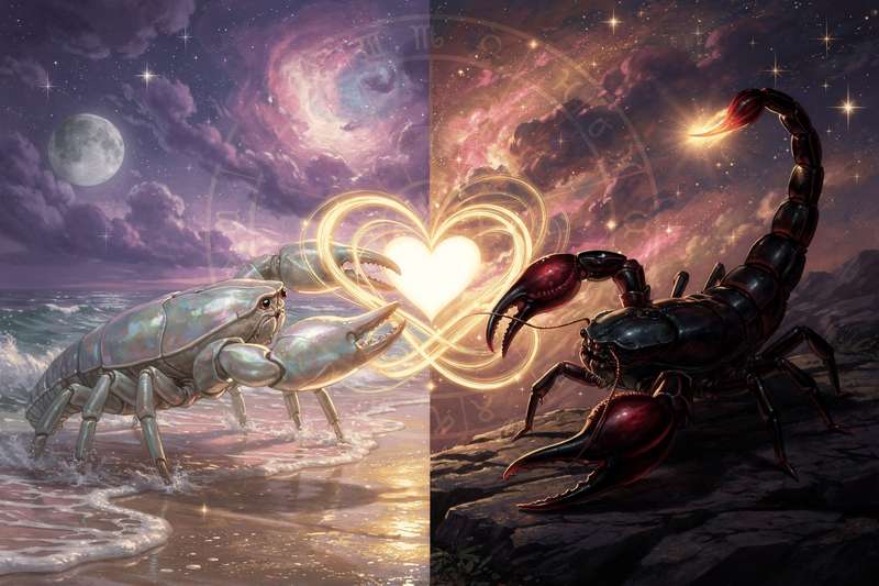 Pareja de signos zodiacales de agua conectados emocionalmente bajo la influencia astrológica.