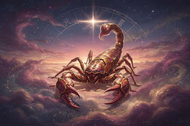 Ilustración del zodiaco mostrando la posición de los nodos lunares en Escorpio y Tauro representando la evolución espiritual.
