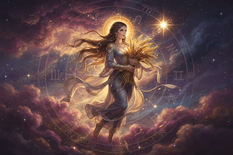 Carta astral con énfasis en los nodos lunares mostrando la posición de Virgo y Piscis en el zodiaco.