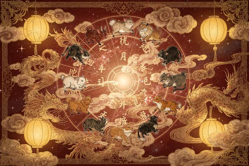 Tabla de afinidad entre los doce animales del zodiaco chino con sus niveles de armonía y relaciones astrológicas.
