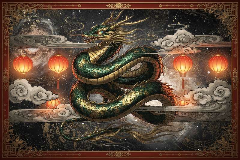 Símbolo del zodiaco chino de la serpiente representando características de sabiduría y transformación para el año 2025.