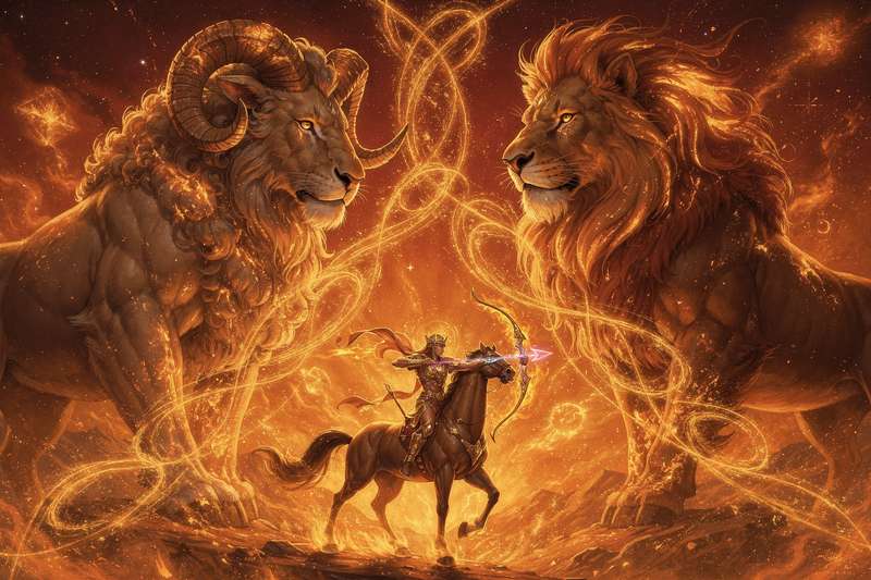 Características distintivas y temperamento apasionado que comparten los tres signos zodiacales de fuego en astrología.