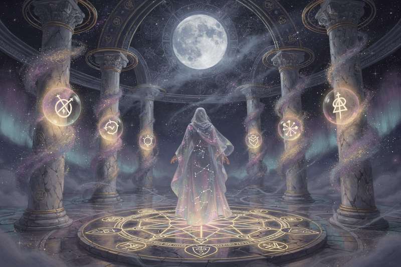 Tabla de péndulo con letras, números y símbolos para realizar sesiones de adivinación y comunicación espiritual.