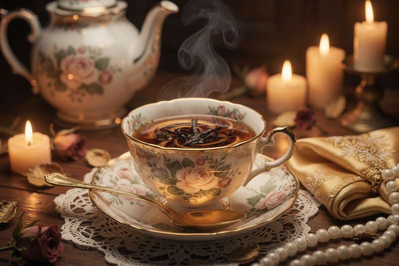 Taza de cerámica con restos de hojas de té mojadas en su interior para interpretar símbolos y mensajes del futuro.
