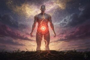 Persona con las manos sobre el abdomen reconociendo la sabiduría de su respuesta corporal en las decisiones cotidianas.