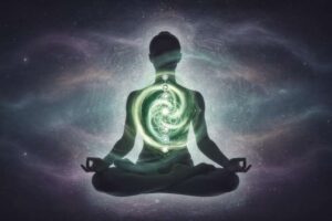 Mujer en postura de yoga con brazos abiertos hacia atrás, practicando ejercicios para activar el chakra del corazón.