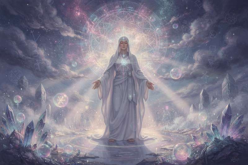 Representación artística de símbolos antiguos y geométricos que transmiten mensajes espirituales a través de la composición...