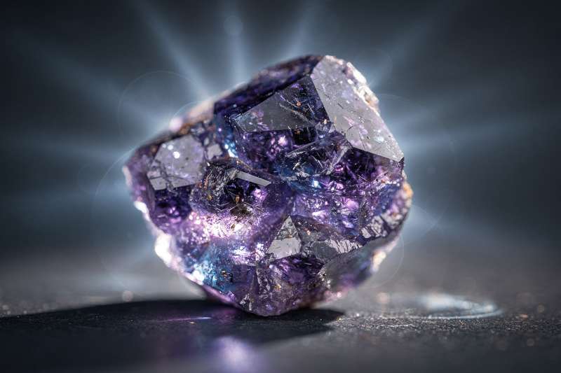 Piedra de tanzanita azul violácea pulida que brilla con luz natural, mostrando su estructura cristalina característica.