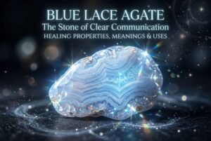 Ágata azul con patrones de encaje blanco, mineral natural pulido que representa la piedra de la comunicación clara.