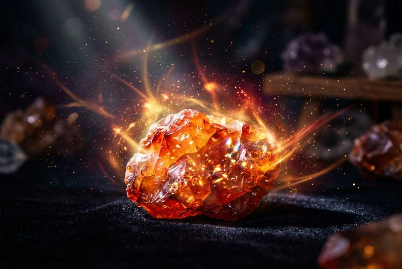 Piedra de cornalina pulida con tonos anaranjados y rojizos que representan su energía vital y propiedades de activación.