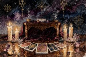 Mazo de cartas de tarot enfocado en el chakra cardíaco con ilustraciones que simbolizan el amor, la compasión y la sanación...