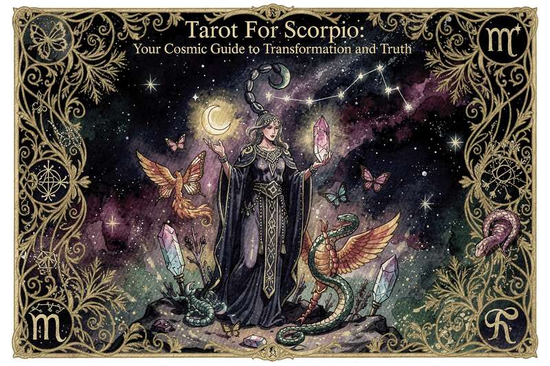 Lectura de tarot astrológico con cartas que revelan el camino de transformación y auto-descubrimiento para el signo de Escorpio.