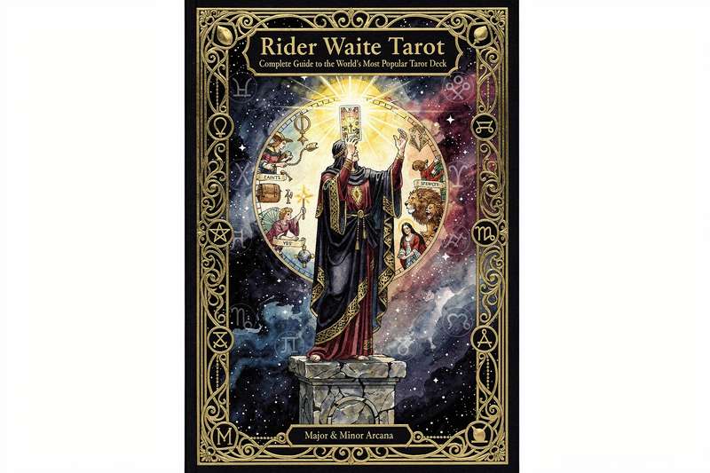 Cartas de la baraja de Rider Waite dispuestas mostrando sus características ilustraciones y símbolos esotéricos.