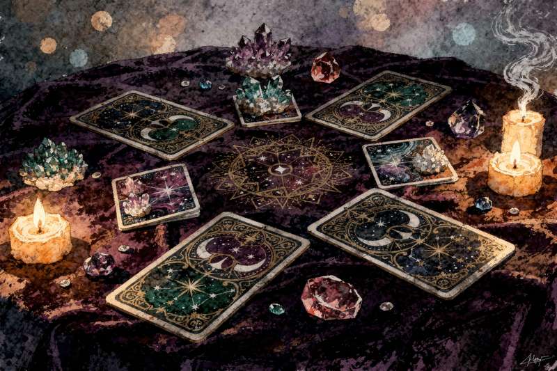 Cartas de tarot dispuestas en una tirada para explorar aspectos inconscientes y trabajar con la propia sombra interior.