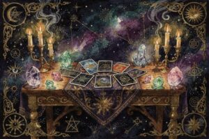 Baraja completa del palo de copas mostrando todas sus cartas numeradas del as al rey en disposición ordenada.