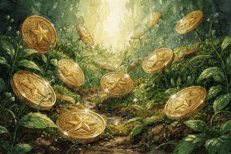 Catorce cartas del palo de oros extendidas mostrando sus símbolos y significados en una lectura de tarot.