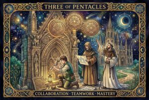 Tres de Oros Tarot: Significados de Colaboración, Trabajo en Equipo y Maestría