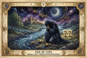 Significado de la Carta del Tarot Cinco de Copas: Encontrar Luz en la Decepción