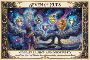 Significados de la Carta del Tarot Siete de Copas: Navega la Ilusión y la Oportunidad