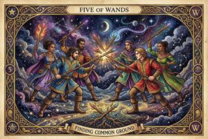Cinco de Varas Tarot: Significado de la Carta, Navegar el Conflicto y Encontrar Terreno Común