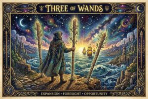 Tres de Bastos Tarot: Significado de Expansión, Previsión y Oportunidad