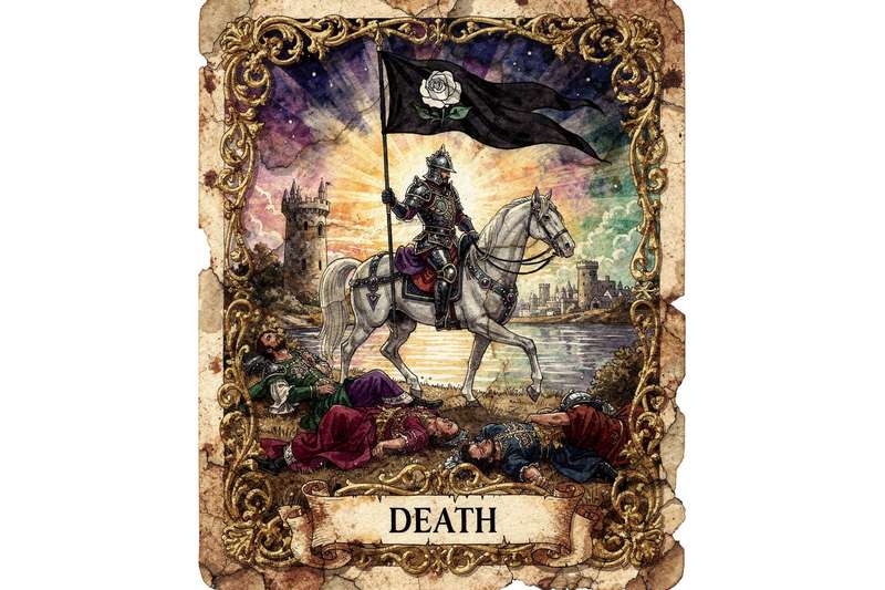 Arcano Mayor del Tarot La Muerte representando transformación, ciclos de vida y renacimiento espiritual en lecturas adivinatorias.