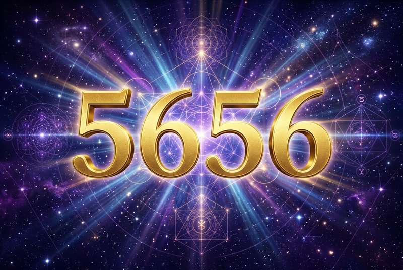 Representación visual de la secuencia numérica 5656 con simbolismo espiritual relacionado con cambios positivos y equilibrio...