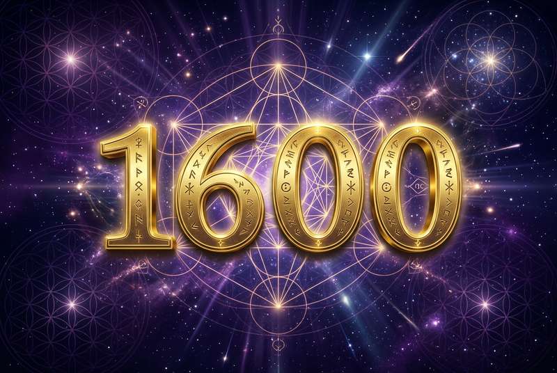 Representación simbólica del número 1600 como mensaje celestial para alinear tu propósito de vida.