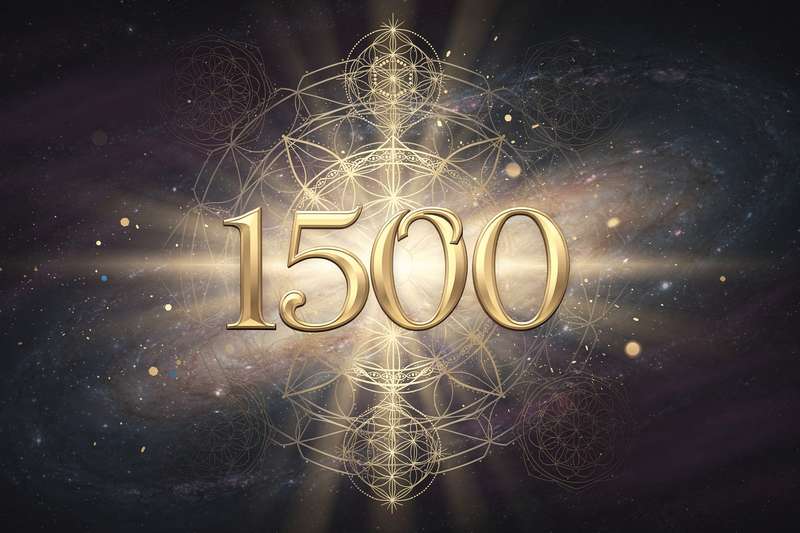Representación visual del número angelical 1500 con luz dorada irradiando desde el centro para simbolizar la guía divina y el...