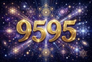 Representación simbólica del número 9595 con luz dorada resaltando su significado espiritual y energía transformadora.