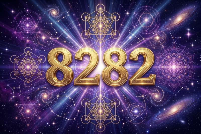 Representación simbólica del número 8282 con significado espiritual sobre transformación personal y crecimiento del alma.