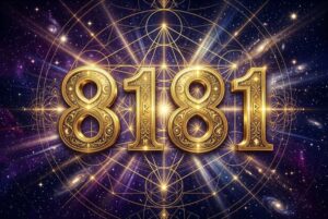 Representación simbólica del número angelical 8181 con luz dorada que irradia energía de prosperidad y transformación espiritual.